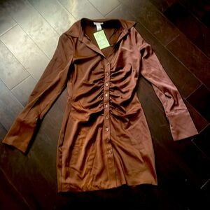 NWT H&M chocolate brown button down dress